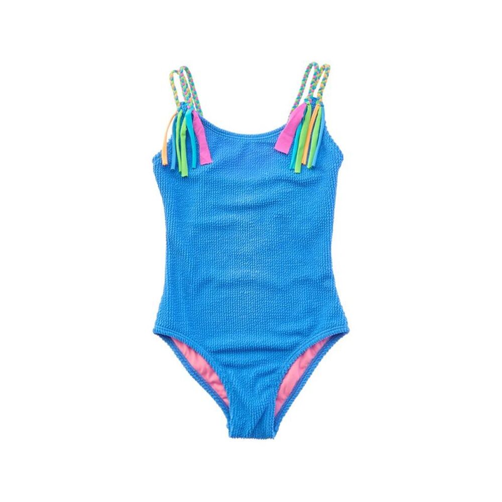 Beach Lingo Girls  Braid With Fringe One-Piece, Blue